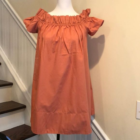 FREE PEOPLE Boho Gathered Collar Off The Shoulder Dress w. Pockets Sz Small - Picture 2 of 5